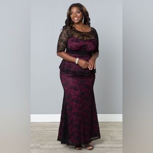 Kiyonna Astoria Black Lace with Red Lining Peplum Gown 😍🥰